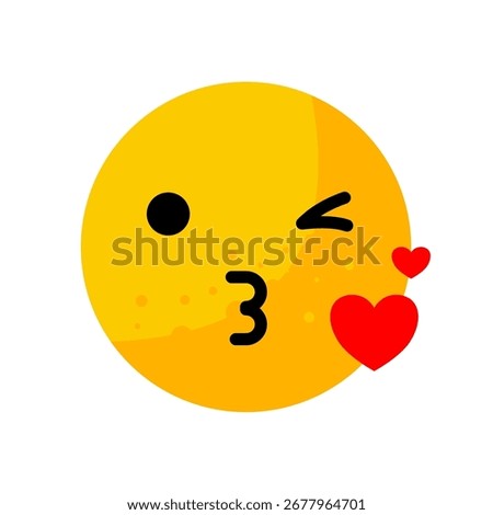 Face blowing a kiss emoticon with small hearts - vector icon