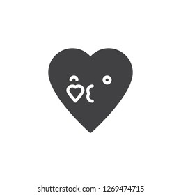 Face Blowing a Kiss emoticon vector icon. filled flat sign for mobile concept and web design. Kissing heart face character emoji solid icon. Symbol, logo illustration. Pixel perfect vector graphics