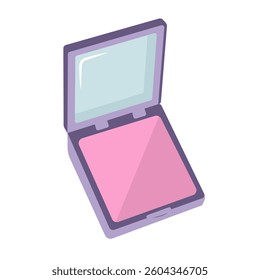 Face blush with mirror. Cheek blush cosmetic product. Cartoon flat illustration.