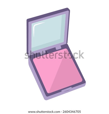 Face blush with mirror. Cheek blush cosmetic product. Cartoon flat illustration.