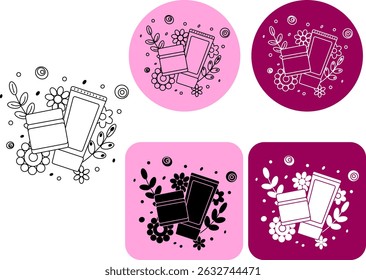 Natas de rosto Logotipo de flor. Ilustração de linha gráfica vetorial. Preto e branco cosmético maquiagem arte. Perfeito para cartões, decorações, adesivos, logotipo, menu, vários projetos.
