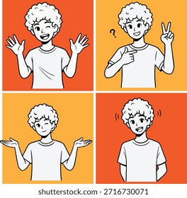 Face and Body Action Line Drawing Vector Art Face Hand Expression