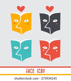 face in book icon set