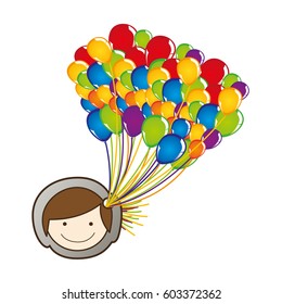 face boy with balloons in the head, vector illustration design