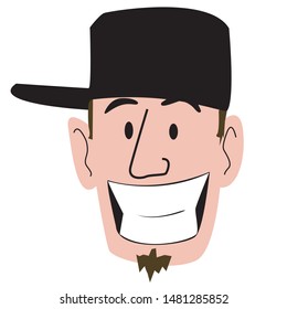 Face of a boy with cap who laughs.  Vector illustration in color.  hip hop avatar.