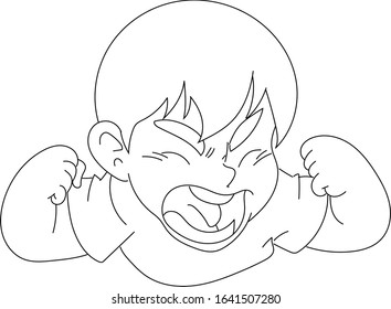 The face of a boy expressing feelings, an angry child, a boy screaming - coloring page