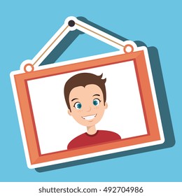 face boy framed picture hanging