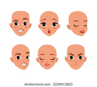 Face of boy and girl with different face expression set. Constructor for animation cartoon vector illustration