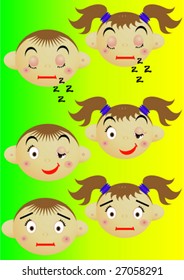 face of boy and girl in a vector sleep, snoring, wink, indifference