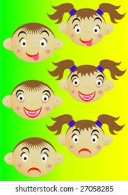 face of boy and girl in a vector teased, embarrassed, dejection, sorrow and happiness, gladness