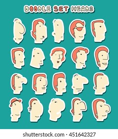 Face Boy. Set of 20 different avatar men characters. vector illustration