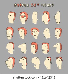 Face Boy. Set of 20 different avatar men characters. vector illustration