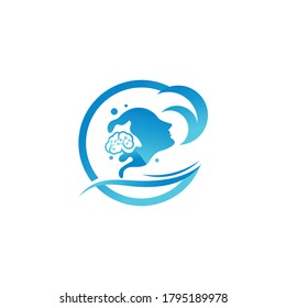 logotipo facial y cerebral con ondas oceánicas