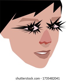 
face with bright makeup thick black eyelashes