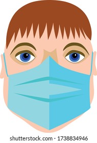 
face with brown bangs in blue medical mask