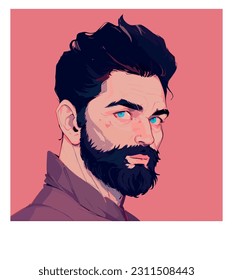 A face of a brunette man. Latin American with beard. Vector illustration in hand drawn style.