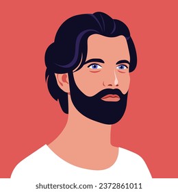 A face of a brunette man. Latin American with beard. Vector flat Illustration