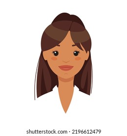 Face of Brunette Office Woman Character in White Blouse Smiling Demonstrating Emotion of Happiness Vector Illustration