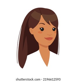 Face of Brunette Office Woman Character in White Blouse Smiling Demonstrating Emotion of Happiness Vector Illustration