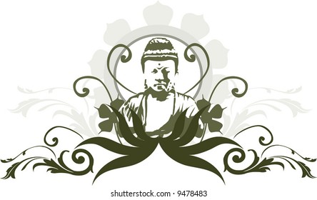 face of Buddha in floral background	