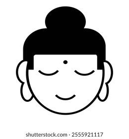 The face of the Buddha head is characterized by a calm, peaceful, and serene expression. The gentle smile symbolizes inner peace, enlightenment, and compassion.