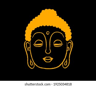 Face of Buddha on a black background. Symbol. Vector illustration.