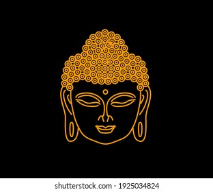 Face of Buddha on a black background. Symbol. Vector illustration.