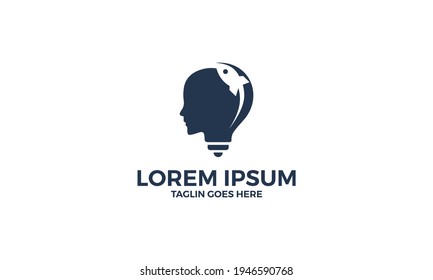 Face bulb and rocket in negative space vector icon illustration