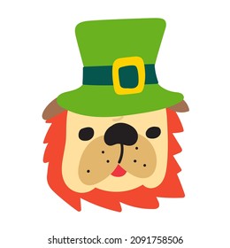 Face of bulldog with beard and Top Hat for St. Patrick's day. Vector illustration on white background