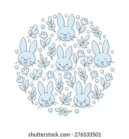 Face bunny in a circle blue vector design illustration 