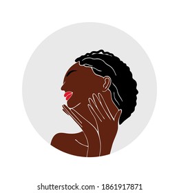 Face care. Beauty salon. African american woman with afro hairstyle. Black woman. Spa. Vector illustration. Icon