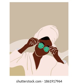 Face care. Beauty salon. African american woman with afro hairstyle. Black woman. Spa. Vector illustration. Icon