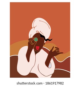 Face care. Beauty salon. African american woman with afro hairstyle. Black woman. Spa. Vector illustration. Icon