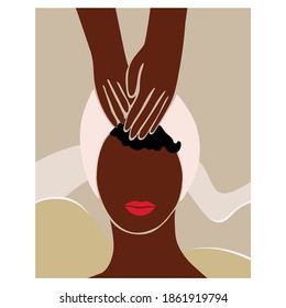 Face care. Beauty salon. African american woman with afro hairstyle. Black woman. Spa. Vector illustration. Icon