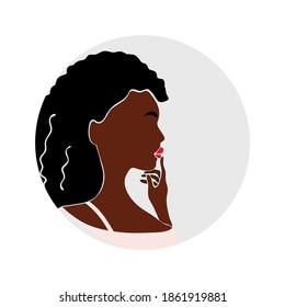 Face care. Beauty salon. African american woman with afro hairstyle. Black woman. Spa. Vector illustration. Icon