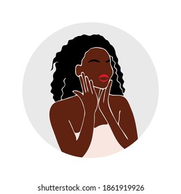 Face care. Beauty salon. African american woman with afro hairstyle. Black woman. Spa. Vector illustration. Icon