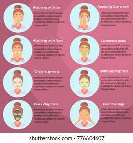 Face care color flat infographics for web and mobile design