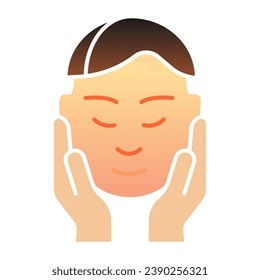 Icono plano de cuidado facial. Los hombres se enfrentan a los iconos de color en las manos en un estilo plano y moderno. Diseño de estilo de degradado de piel claro, diseñado para web y aplicación. Eps 10