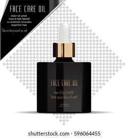 Face care oil. Vector Illustration. Beauty product packaging.