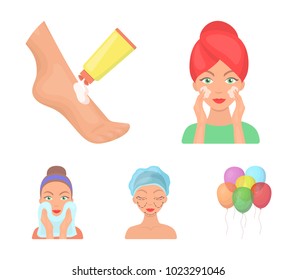 Face care, plastic surgery, face wiping, moisturizing the feet. Skin Care set collection icons in cartoon style vector symbol stock illustration web.