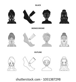Face care, plastic surgery, face wiping, moisturizing the feet. Skin Care set collection icons in black,monochrome,outline style vector symbol stock illustration web.