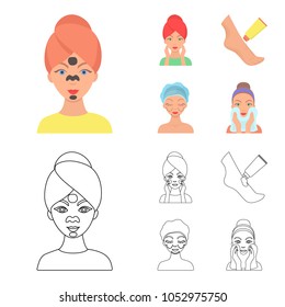 Face care, plastic surgery, face wiping, moisturizing the feet. Skin Care set collection icons in cartoon,outline style vector symbol stock illustration web.