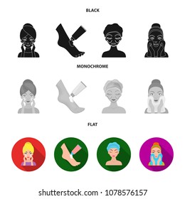 Face care, plastic surgery, face wiping, moisturizing the feet. Skin Care set collection icons in black, flat, monochrome style vector symbol stock illustration web.