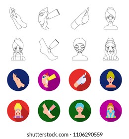 Face care, plastic surgery, face wiping, moisturizing the feet. Skin Care set collection icons in outline,flat style vector symbol stock illustration web.