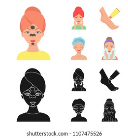 Face care, plastic surgery, face wiping, moisturizing the feet. Skin Care set collection icons in cartoon,black style vector symbol stock illustration web.