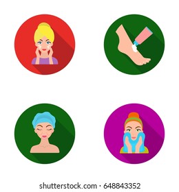 Face care, plastic surgery, face wiping, moisturizing the feet. Skin Care set collection icons in flat style vector symbol stock illustration web.