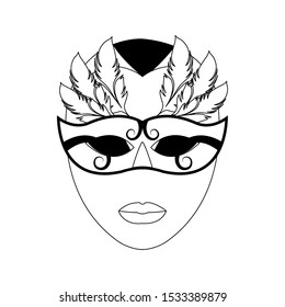 face with carnival mask icon over white background, vector illustration