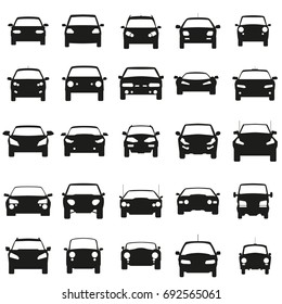 Face Cars set vector illustration. Black icons on white background