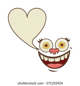 face cartoon gesture with dialog heart shape box