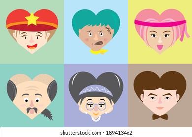 face cartoon vector / heart head / people emotion